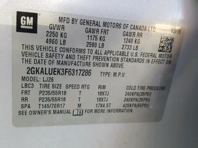 2GKALUEK3F6317286 - 2015 GMC TERRAIN DE SILVER photo 10