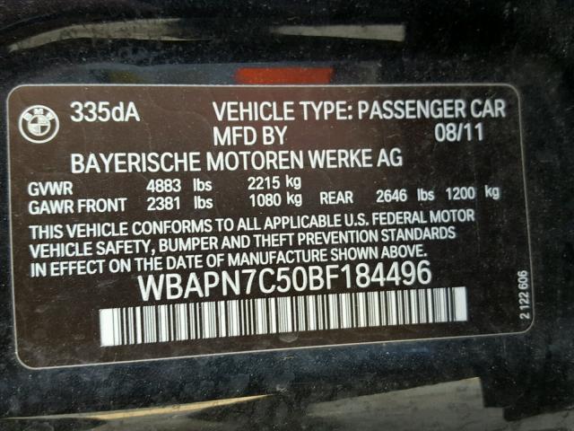 WBAPN7C50BF184496 - 2011 BMW 335 D BLACK photo 10