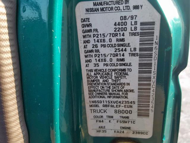 1N6SD11SXVC423545 - 1997 NISSAN TRUCK BASE GREEN photo 10