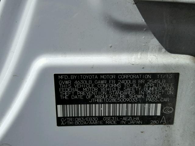 JTHBE1D28E5009033 - 2014 LEXUS IS 350 WHITE photo 10