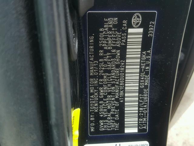 4T1BK1EB6DU018242 - 2013 TOYOTA AVALON BAS BLACK photo 10