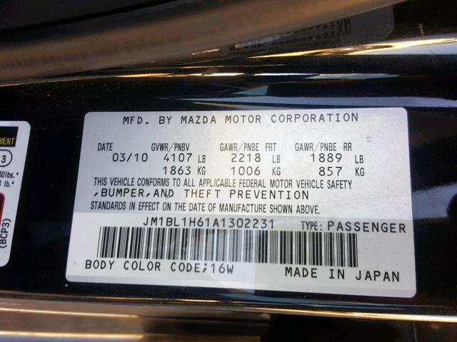 JM1BL1H61A1302231 - 2010 MAZDA 3 S BLACK photo 10