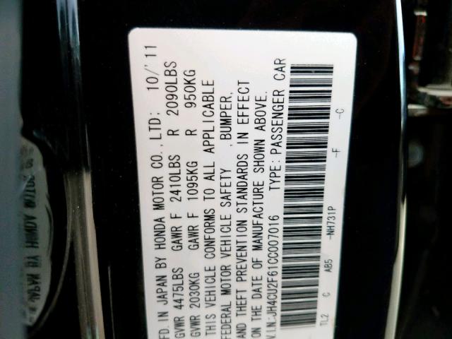 JH4CU2F61CC007016 - 2012 ACURA TSX TECH BLACK photo 10