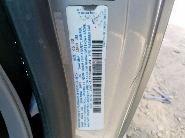 3VWCK21C83M400124 - 2003 VOLKSWAGEN NEW BEETLE ნაცრისფერი ფოტო 10