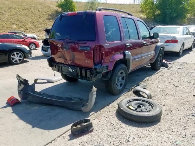 1J4GL48K92W111790 - 2002 JEEP LIBERTY SP MAROON photo 4