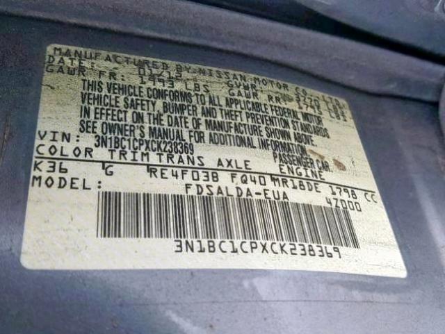 3N1BC1CPXCK238369 - 2012 NISSAN VERSA S SILVER photo 10