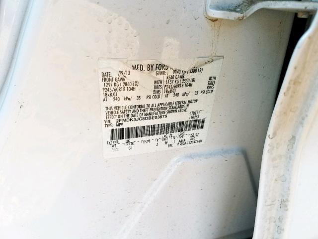 2FMDK3JC8DBE03875 - 2013 FORD EDGE SEL WHITE photo 10