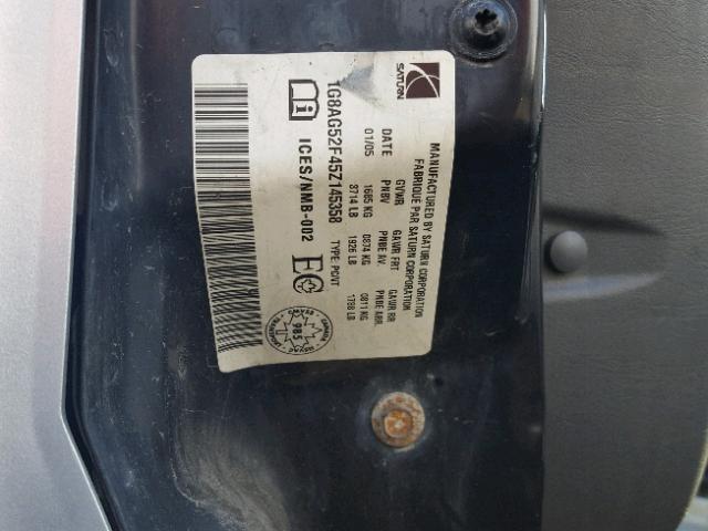 1G8AG52F45Z145358 - 2005 SATURN ION LEVEL SILVER photo 10