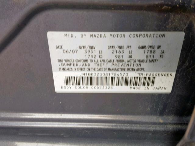 JM1BK323081784570 - 2008 MAZDA 3 S GRAY photo 10