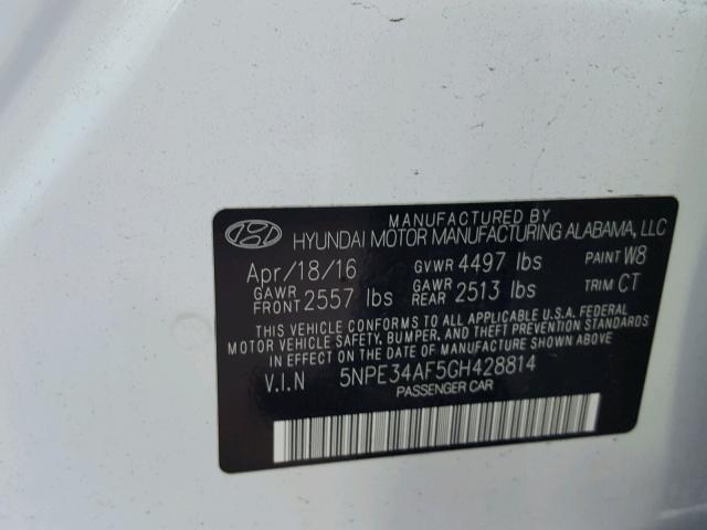 5NPE34AF5GH428814 - 2016 HYUNDAI SONATA SPO WHITE photo 10