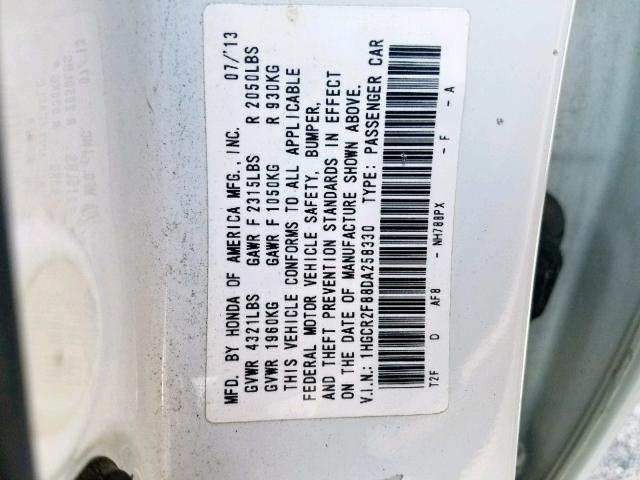 1HGCR2F88DA258330 - 2013 HONDA ACCORD EXL WHITE photo 10