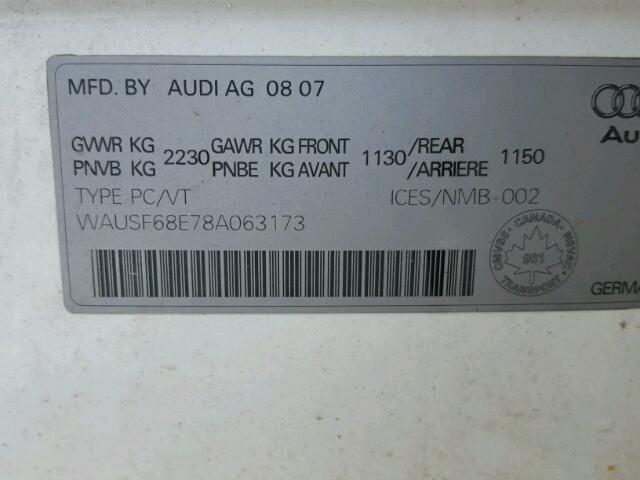 WAUSF68E78A063173 - 2008 AUDI A4 S-LINE WHITE photo 10