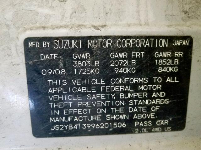 JS2YB413996201506 - 2009 SUZUKI SX4 TECHNO WHITE photo 10