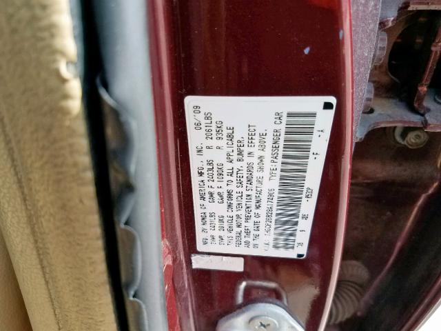 1HGCP26829A174906 - 2009 HONDA ACCORD EXL MAROON photo 10