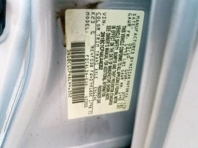 3N1BC1CP4AL446352 - 2010 NISSAN VERSA S GRAY photo 10