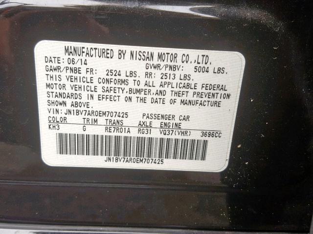 JN1BV7AR0EM707425 - 2014 INFINITI Q50 BASE BLACK photo 10