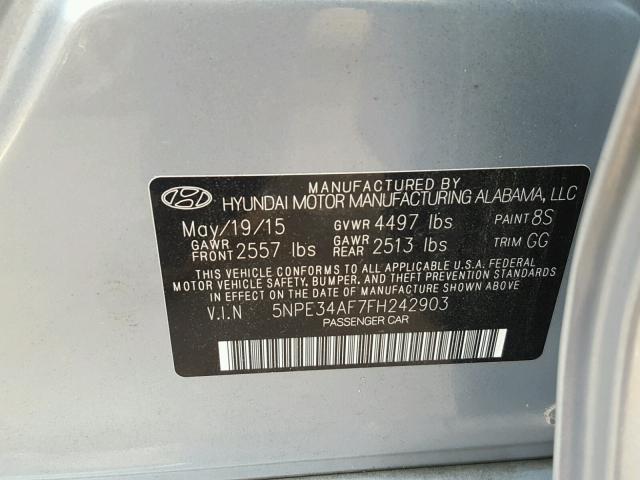 5NPE34AF7FH242903 - 2015 HYUNDAI SONATA SPO GRAY photo 10