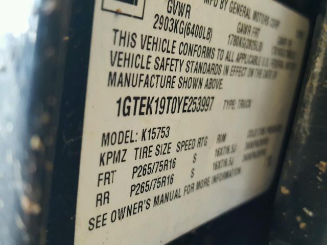 1GTEK19T0YE253997 - 2000 GMC NEW SIERRA BLACK photo 10