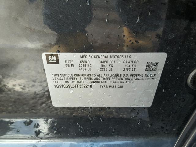 1G11C5SL5FF332210 - 2015 CHEVROLET MALIBU 1LT 黑色 照片 10