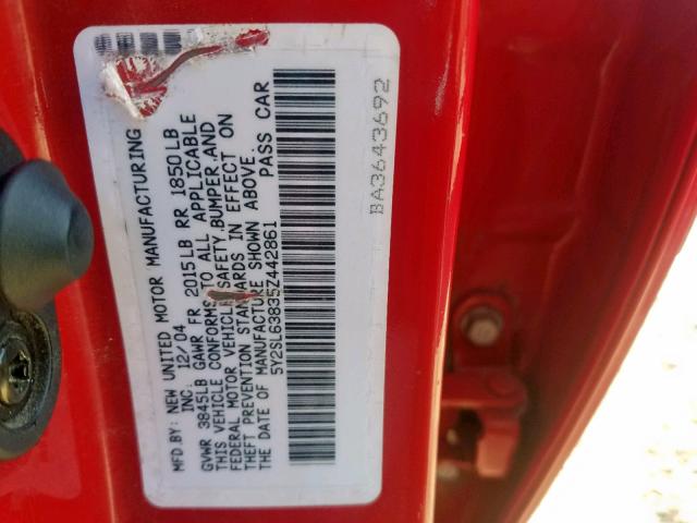 5Y2SL63835Z442861 - 2005 PONTIAC VIBE RED photo 10