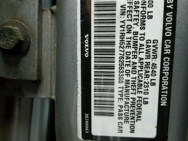 YV1RH527762553386 - 2006 VOLVO S60 R SILVER photo 10