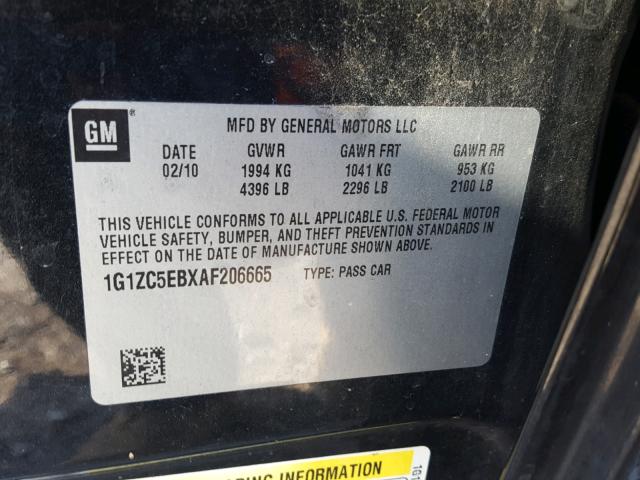 1G1ZC5EBXAF206665 - 2010 CHEVROLET MALIBU 1LT BLACK photo 10