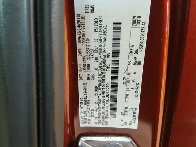 1FMCU0F73EUD14050 - 2014 FORD ESCAPE S ORANGE photo 10