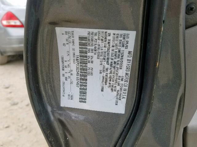 1FAFP53U24G107457 - 2004 FORD TAURUS SE GRAY photo 10