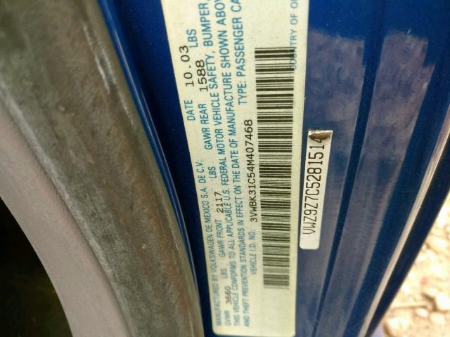 3VWBK31C54M407468 - 2004 VOLKSWAGEN NEW BEETLE 蓝色 照片 10