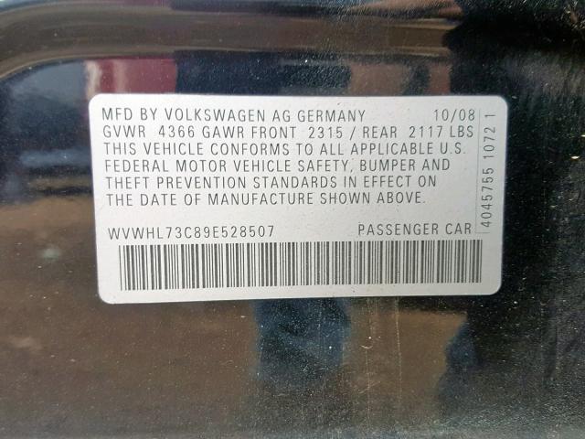 WVWHL73C89E528507 - 2009 VOLKSWAGEN CC LUXURY BLACK photo 10