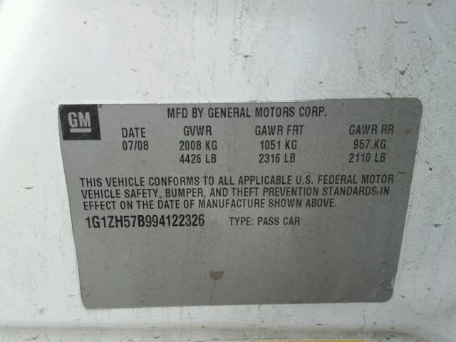 1G1ZH57B994122326 - 2009 CHEVROLET MALIBU 1LT თეთრი ფოტო 10