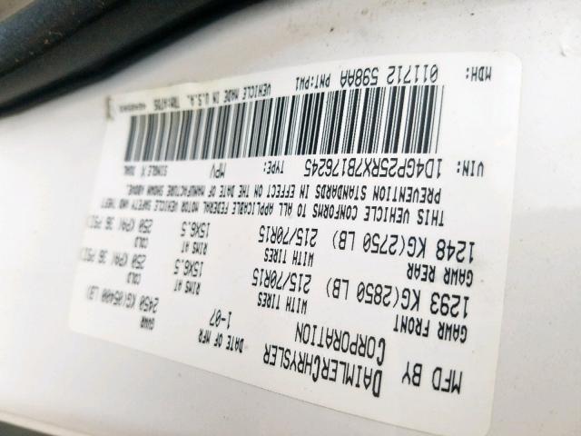 1D4GP25RX7B176245 - 2007 DODGE CARAVAN SE WHITE photo 10