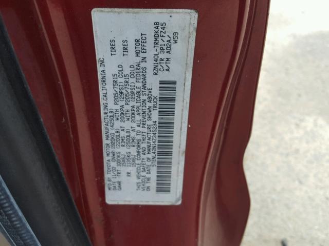 5TENL42N14Z345234 - 2004 TOYOTA TACOMA RED photo 10
