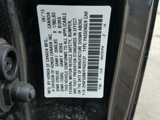 2HGFG3B87FH523127 - 2015 HONDA CIVIC EX შავი ფოტო 10