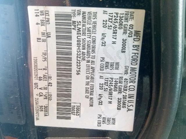 5LMEU88H53ZJ23756 - 2003 LINCOLN AVIATOR 黑色 照片 10