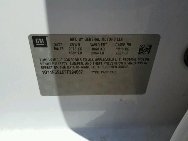1G11F5SL6FF294087 - 2015 CHEVROLET MALIBU LTZ 白色 照片 10