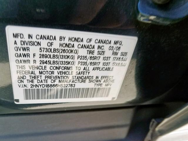 2HNYD18866H532763 - 2006 ACURA MDX TOURIN GRAY photo 10