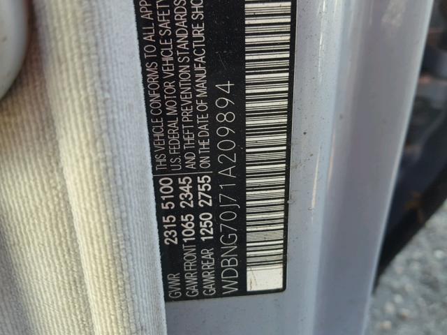 WDBNG70J71A209894 - 2001 MERCEDES-BENZ S 430 SILVER photo 10