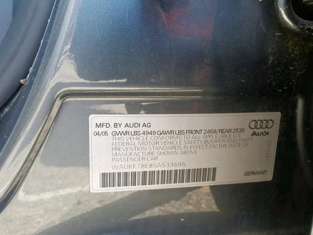 WAUKF78E85A533695 - 2005 AUDI A4 2.0T AV GRAY photo 10