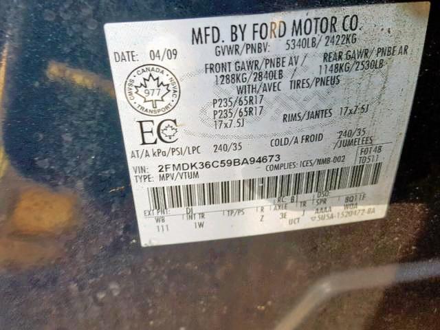 2FMDK36C59BA94673 - 2009 FORD EDGE SE BLUE photo 9