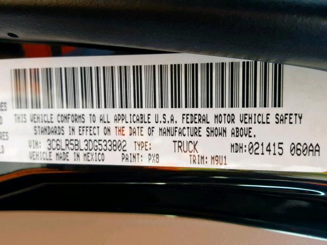 3C6LR5BL3DG533802 - 2013 RAM 2500 SLT 黑色 照片 10