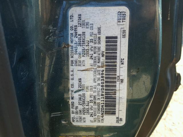 4N2DN1118VD803894 - 1997 NISSAN QUEST XE BLUE photo 10