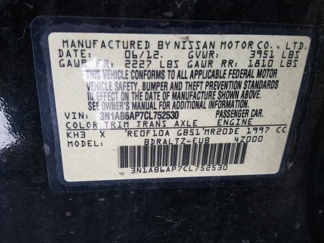 3N1AB6AP7CL752530 - 2012 NISSAN SENTRA 2.0 BLACK photo 10