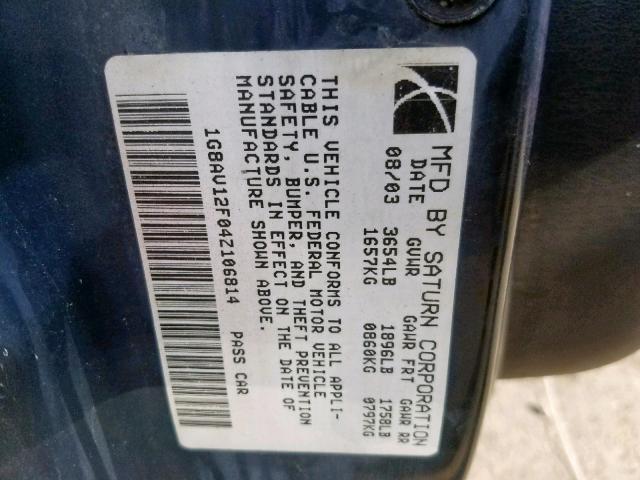 1G8AV12F04Z106814 - 2004 SATURN ION LEVEL RED photo 10