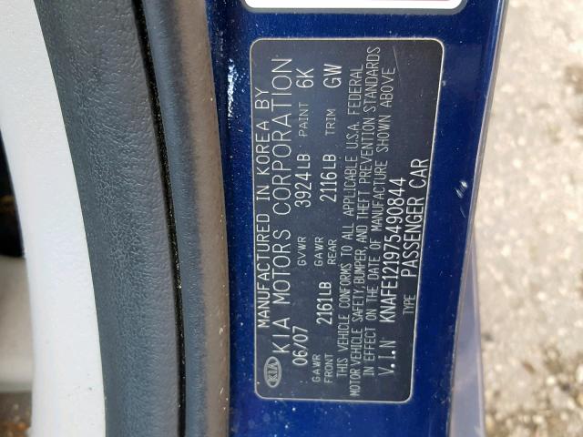 KNAFE121975490844 - 2007 KIA SPECTRA EX BLUE photo 10