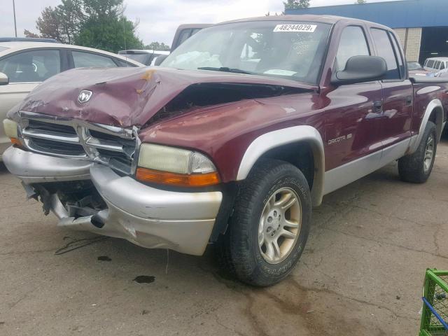 1B7HL48N92S607250 - 2002 DODGE DAKOTA QUA BURGUNDY photo 2