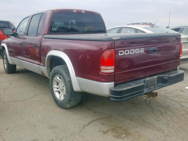 1B7HL48N92S607250 - 2002 DODGE DAKOTA QUA BURGUNDY photo 3