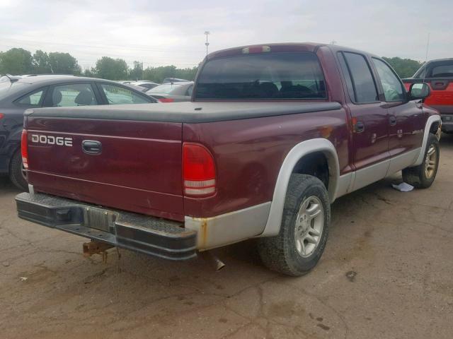 1B7HL48N92S607250 - 2002 DODGE DAKOTA QUA BURGUNDY photo 4