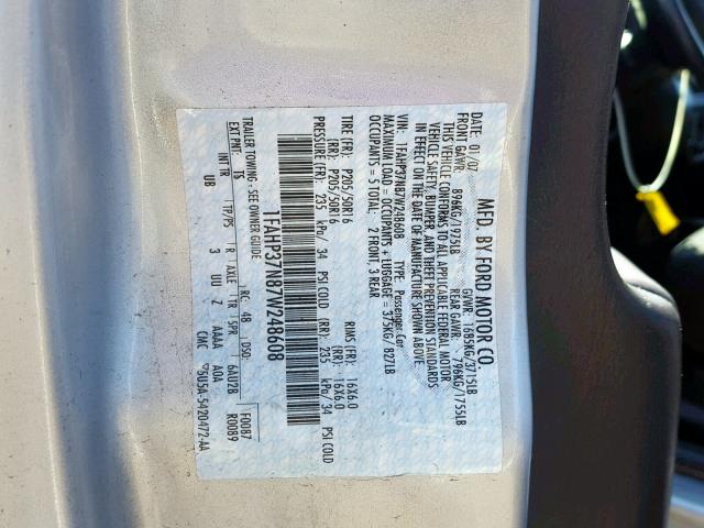 1FAHP37N87W248608 - 2007 FORD FOCUS ZX5 SILVER photo 10