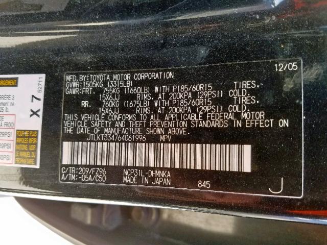 JTLKT334764061996 - 2006 TOYOTA SCION XB Қара фото 10